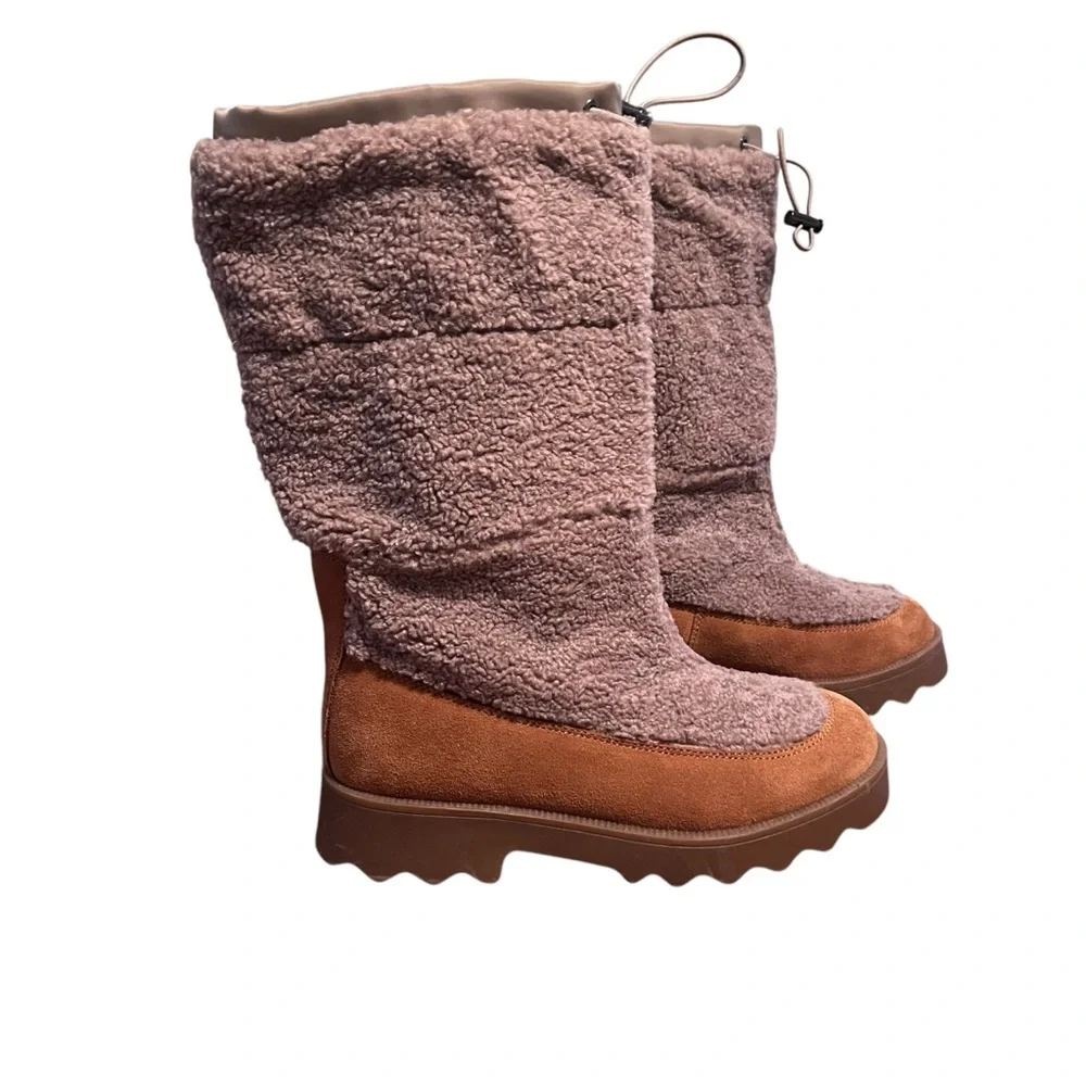 Aerosoles Schade Faux Shearling Winter Boots Size 8 Tan Suede Sherpa - Picture 3 of 7